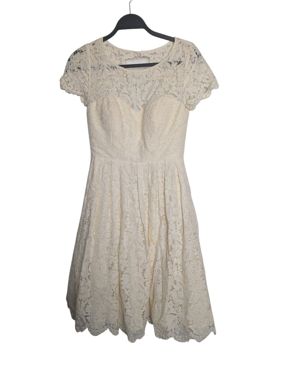 Jenny Yoo Cream Ivory Lace Cap Sleeve Keyhole Fit & Flare Dress Bridal Size 4